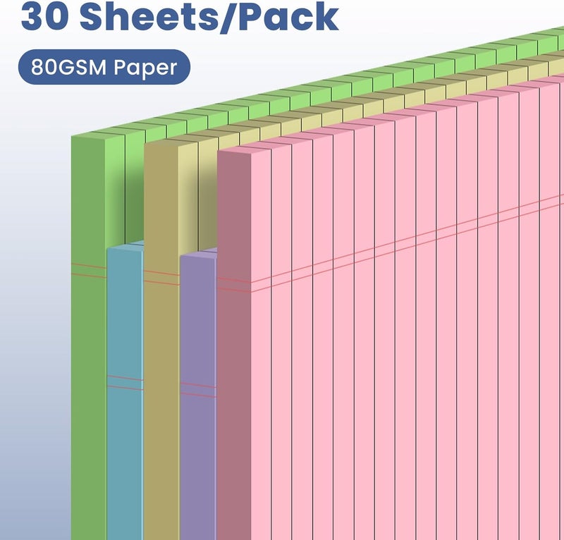 Ciphyfee 5pcs Small Note Pads, Color Notepads 5x8 College Ruled Notebook, Writing Pads 5 x 8, Legal Pads, Memo Pad Paper Perforate Narrow Ruled Notebooks for Work, School, Office Supplies,30 Sheets/Pack - Image 3
